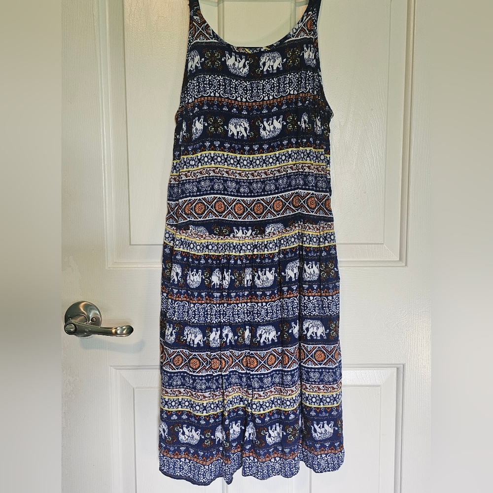 Derek Heart Blue Elephant Pattern Sleeveless Dress Women's Size S - Picture 5 of 15